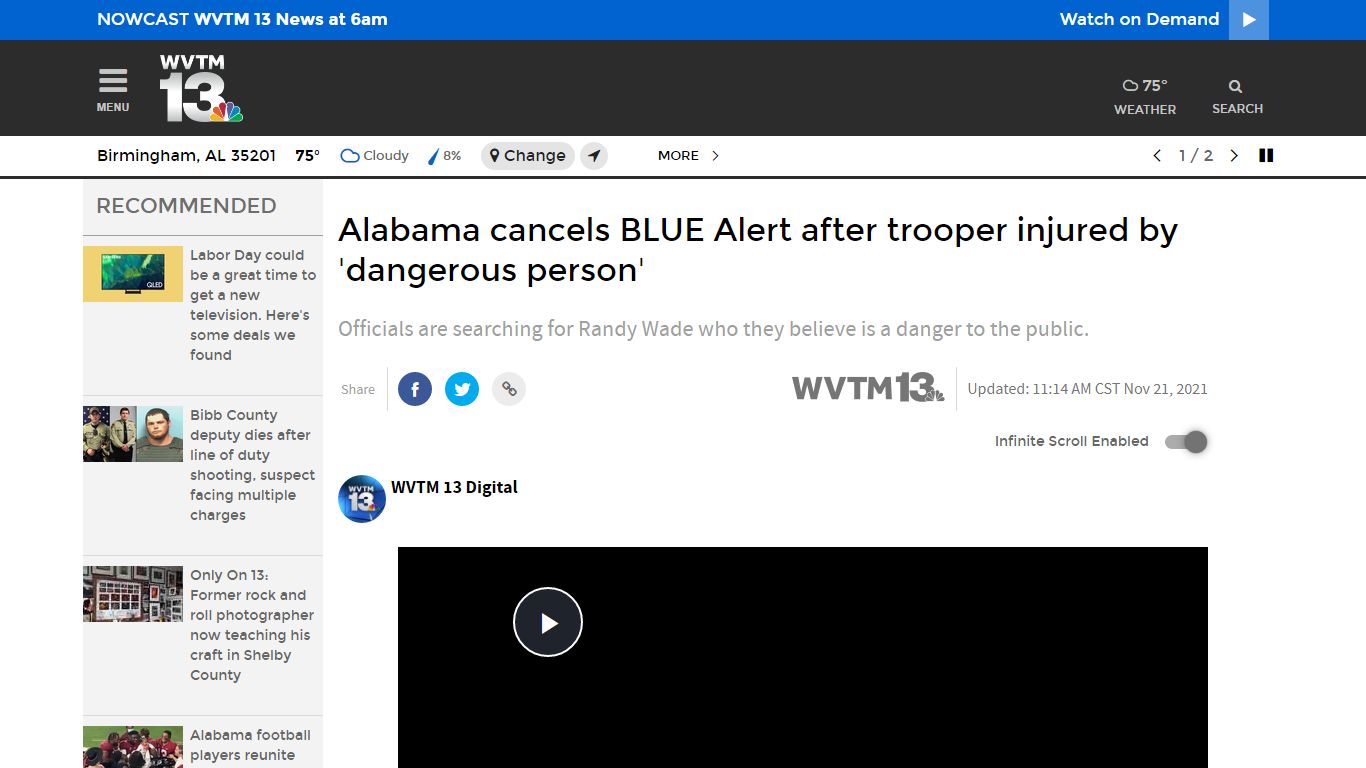 Alabama cancels BLUE Alert after trooper injured by 'dangerous ... - WVTM