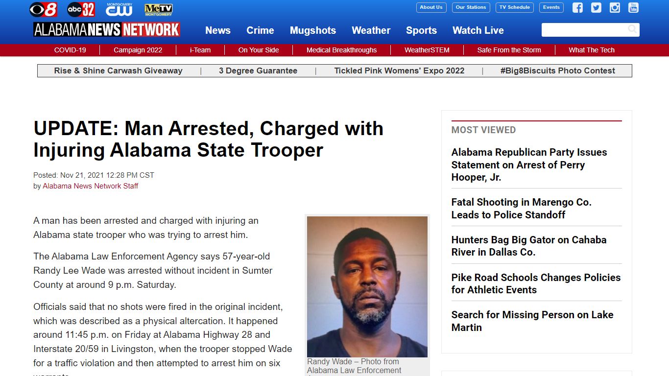 UPDATE: Man Arrested, Charged with Injuring Alabama State Trooper